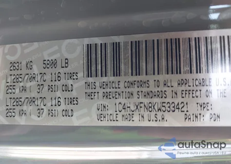 2019 Jeep Wrangler Unlimited Rubicon 4X4 z USA, uszkodzony, nr VIN 1C4HJXFN8KW533421